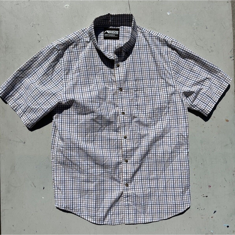 Men's Mountain Khakis Shirt Button-Down Multicolor Striped L Outdoor SS Work